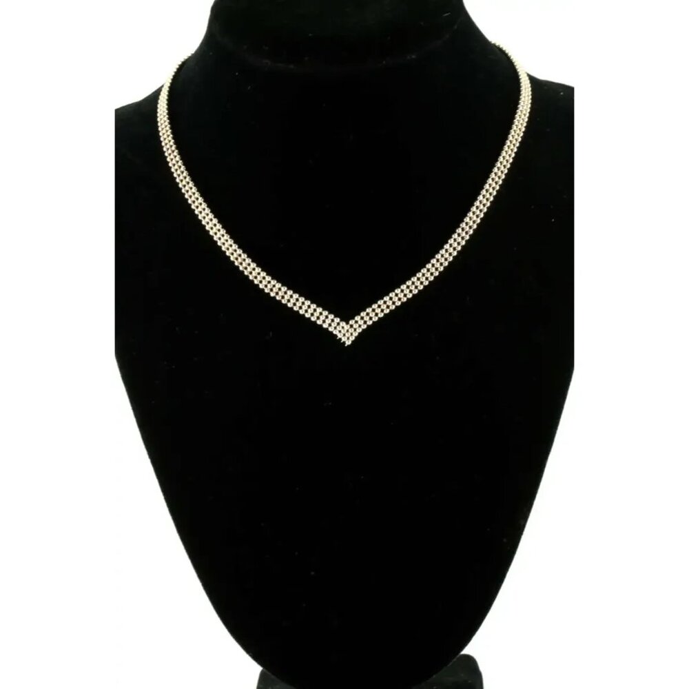 Vtg "M" Italy 925 Sterling Silver V-Neck Ball Beads Beaded Chain Necklace 16" - Picture 1 of 8